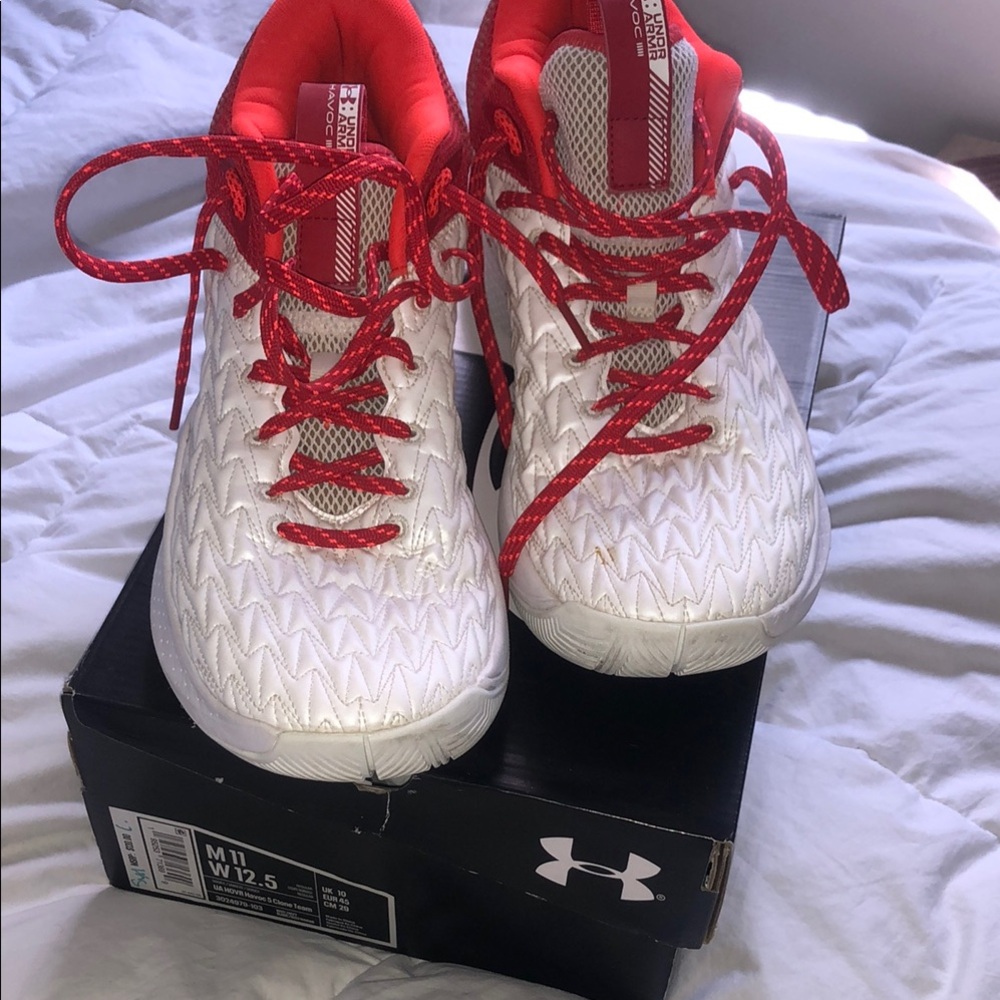 Under Armour White & Red Athletic Sneakers - Picture 2 of 10